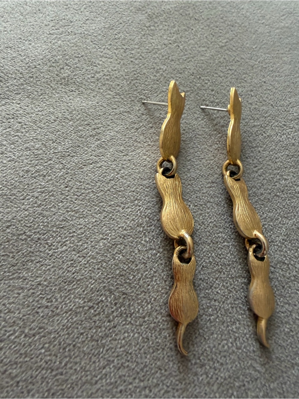 Gold-tone Cat Dangle Earrings - Picture 3 of 3